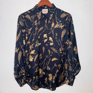 Elie Tahari Black and Gold Floral Button Down Shirt
